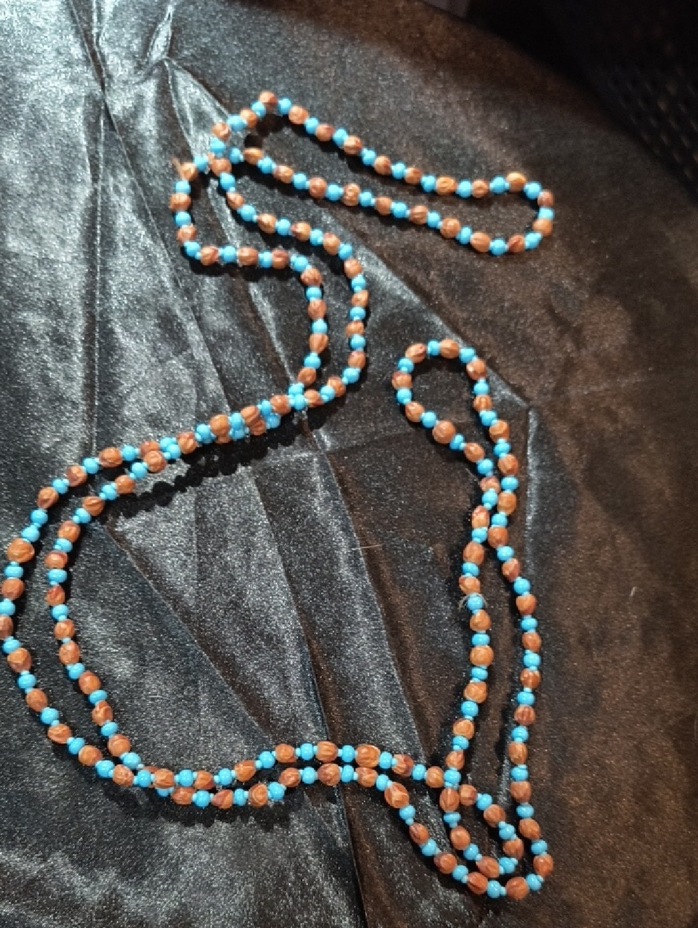 Navajo Traditional Ghost Bead Necklace with Turquoise and Brown Beads 56"